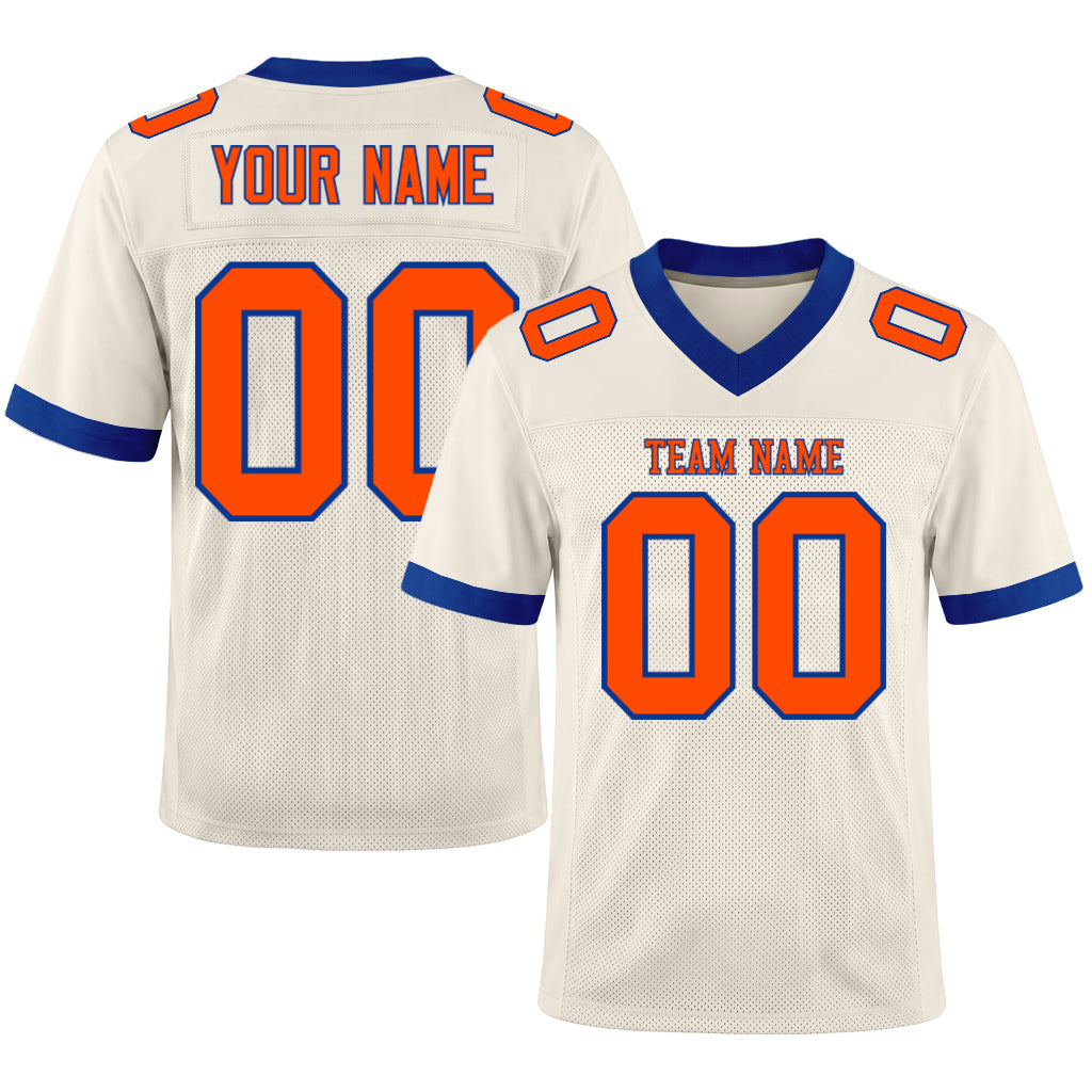 Custom Cream Orange-Royal Mesh Football Jersey
