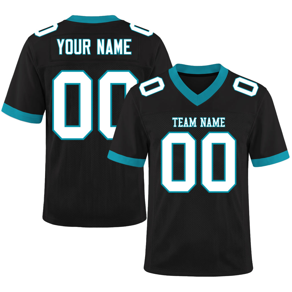 Custom Black White-Panther Blue Mesh Football Jersey