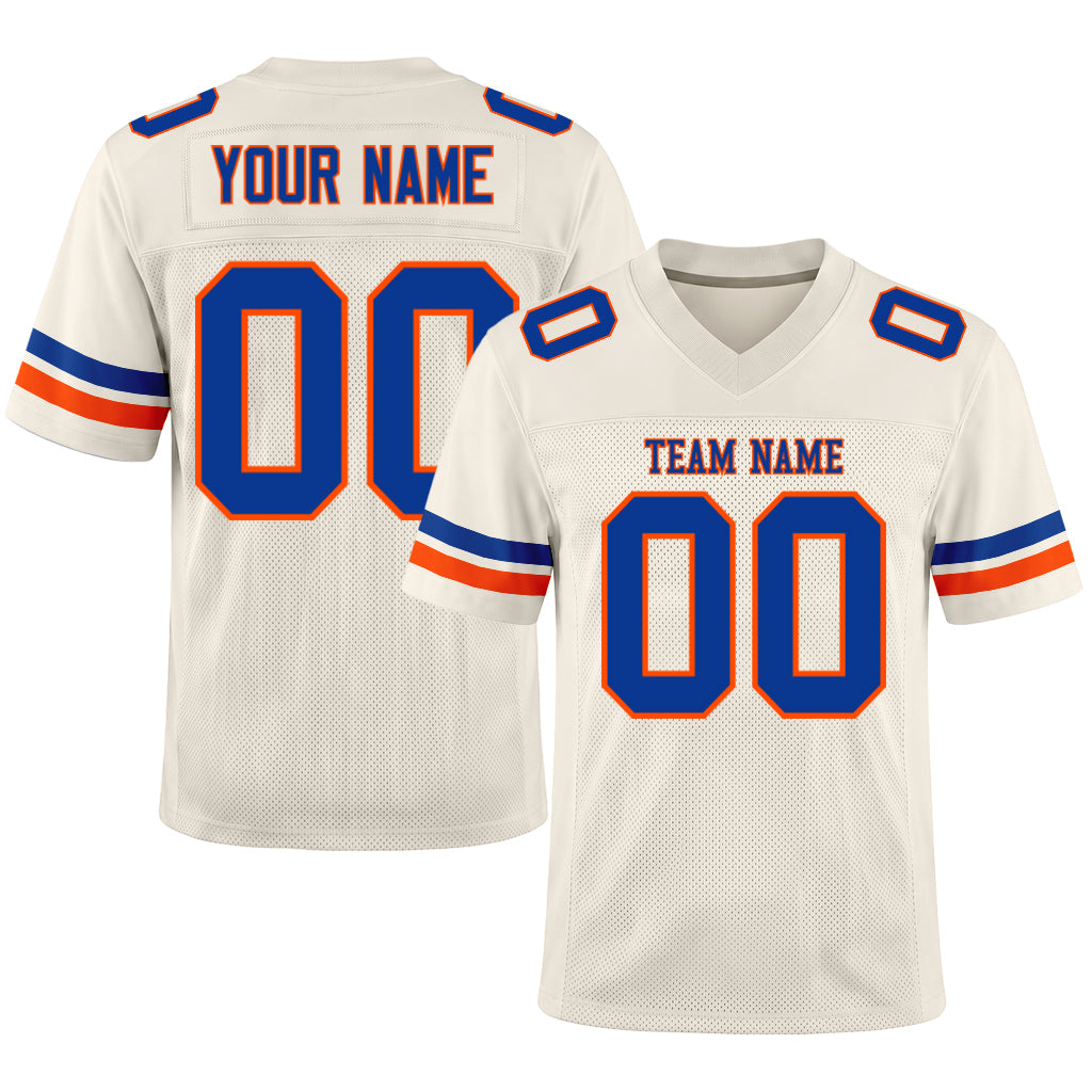 Custom Cream Royal-Orange Mesh Football Jersey