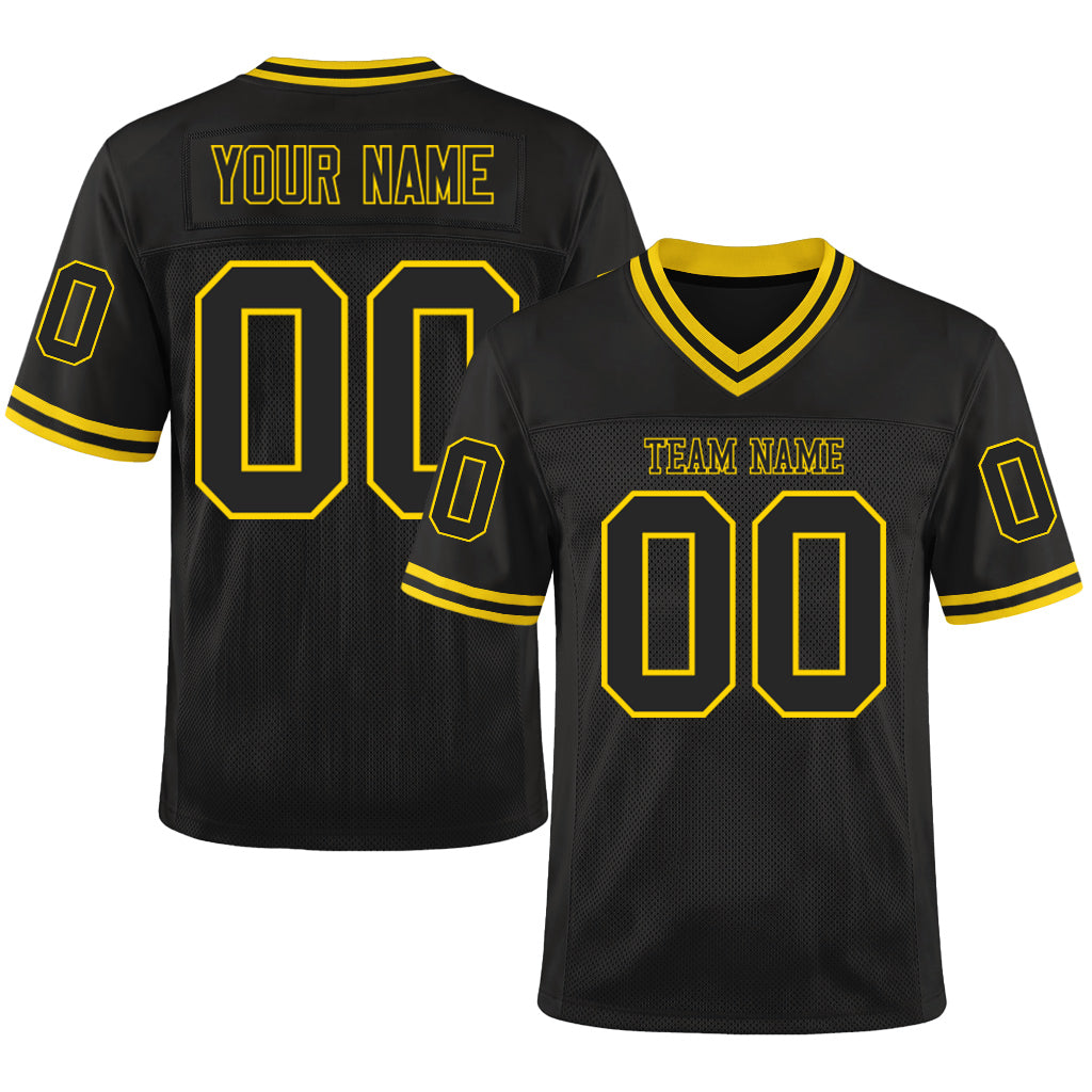 Custom Black Black-Gold Mesh Throwback Mesh Football Jersey