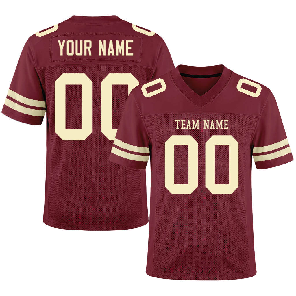 Custom Burgundy Cream Mesh Football Jersey