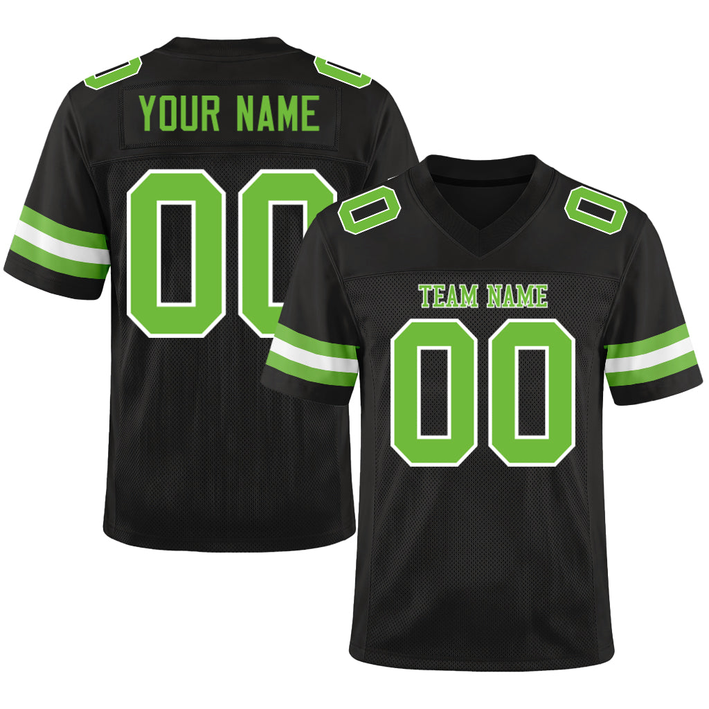 Custom Black Neon Green-White Custom Name Mesh Football Jersey