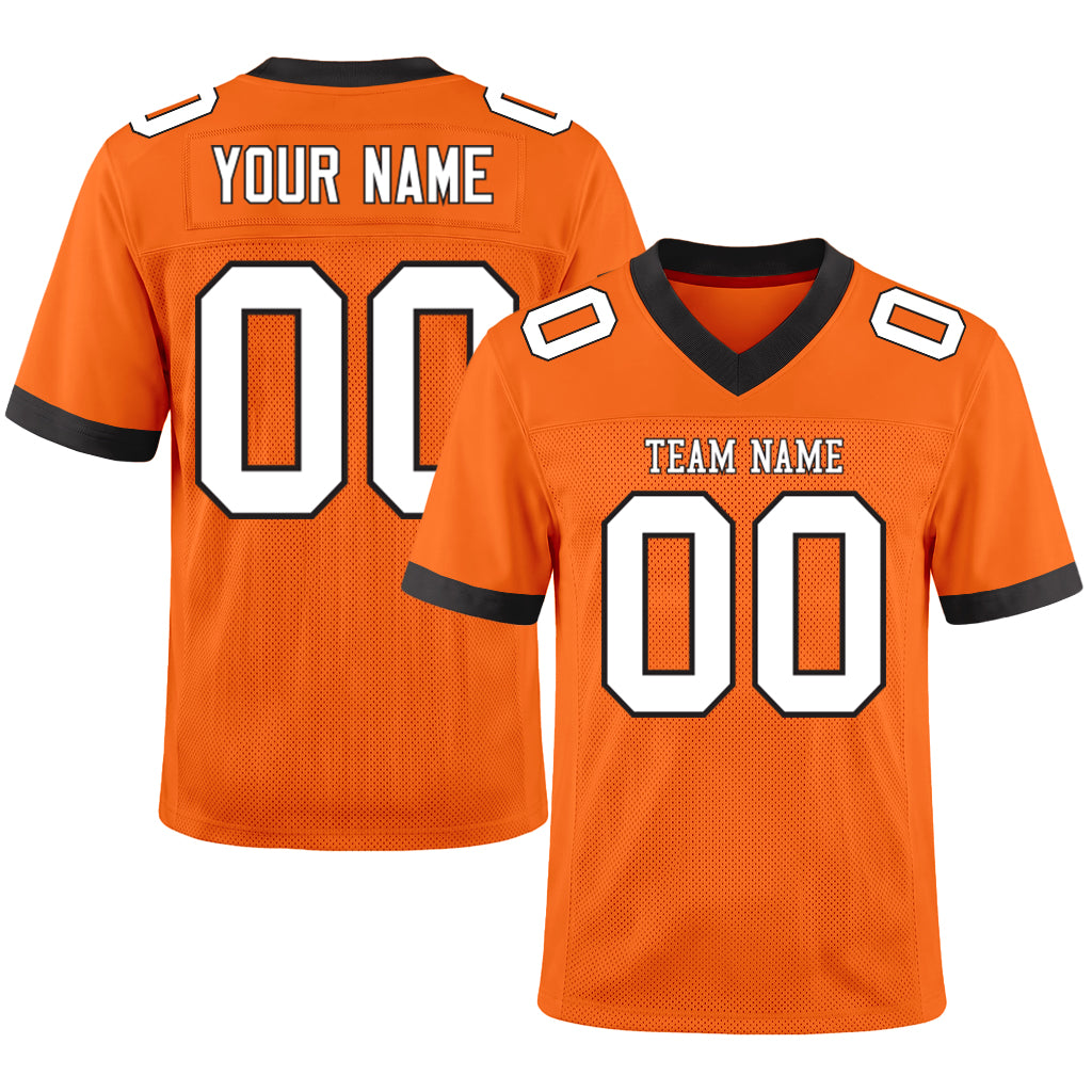 Custom Orange White-Black Mesh Football Jersey