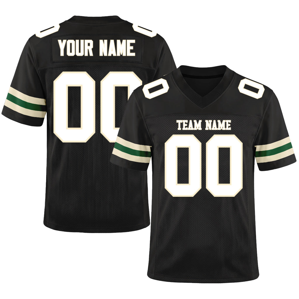 Custom Black White-Cream Mesh Football Jersey