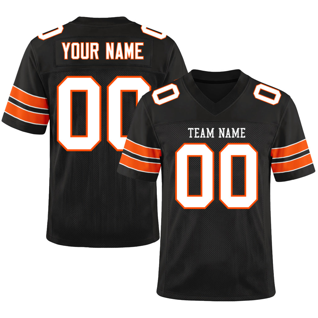 Custom Black White-Orange Custom Name Mesh Football Jersey