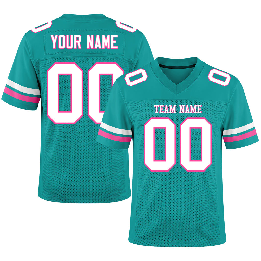 Custom Aqua White-Pink Mesh Football Jersey
