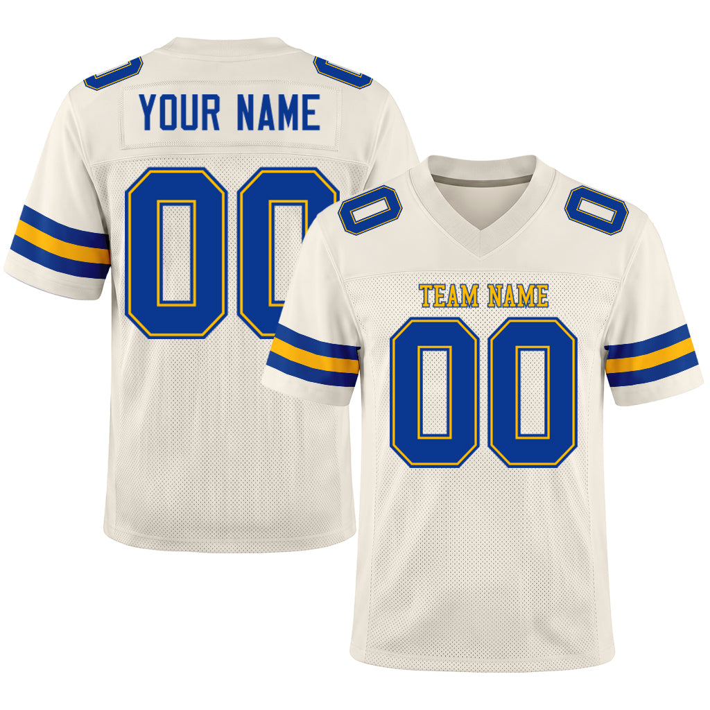 Custom Cream Royal-Gold Mesh Football Jersey