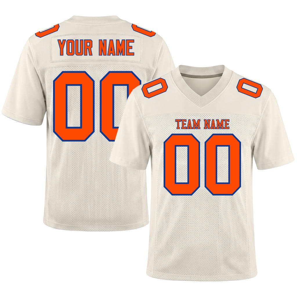 Custom Cream Orange-Royal Mesh Football Jersey