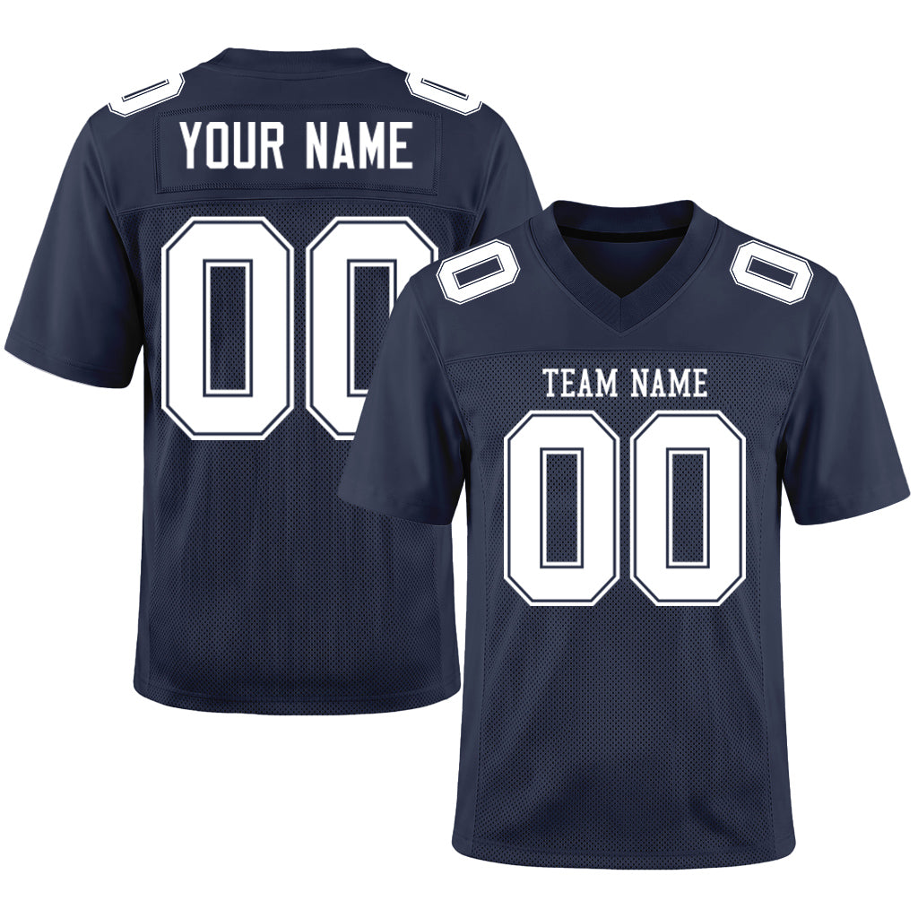 Custom Navy White Mesh Football Jersey