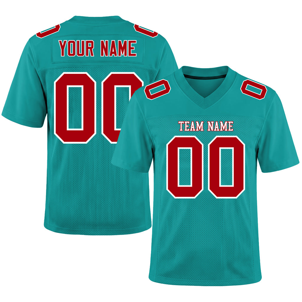 Custom Aqua Red-White Football Jersey