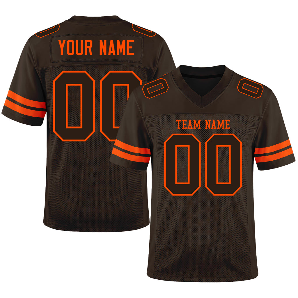Custom Brown Brown-Orange Mesh Football Jersey