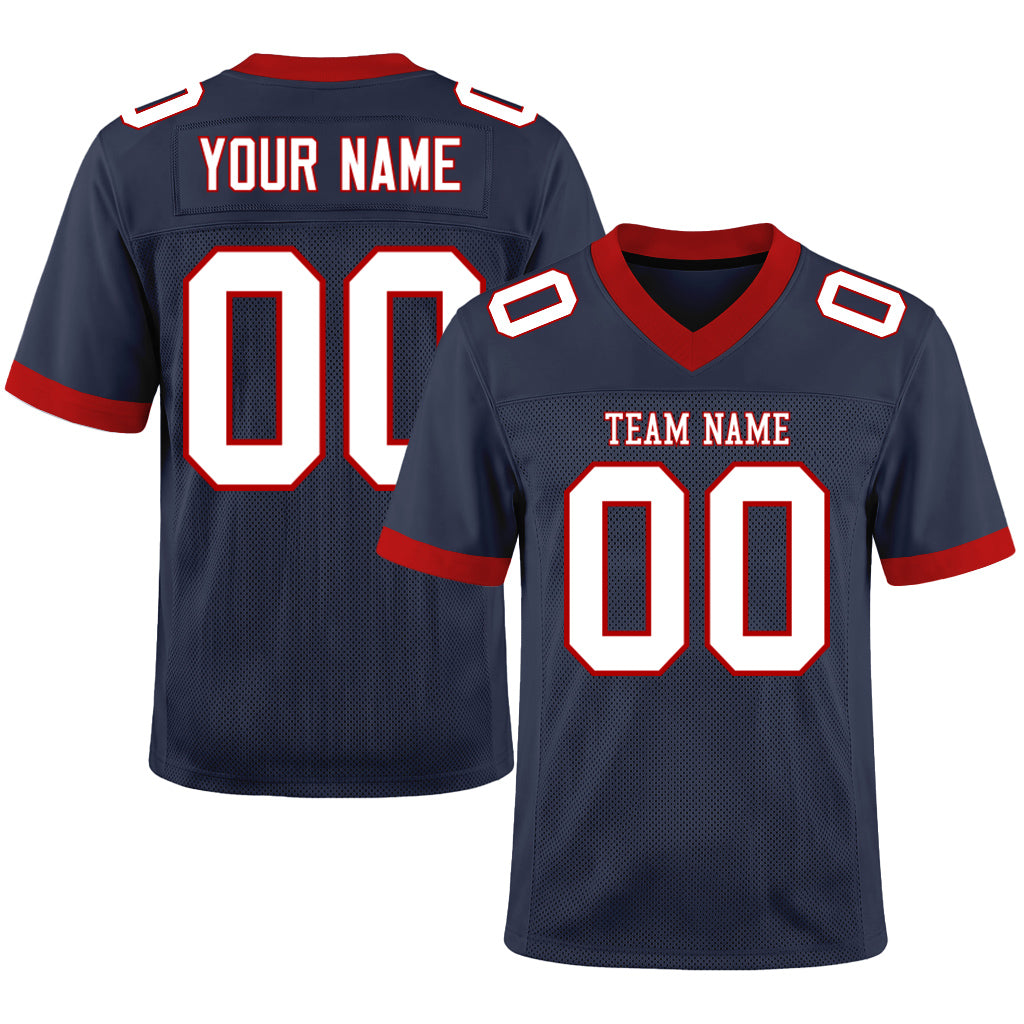 Custom Navy White-Red Mesh Football Jersey
