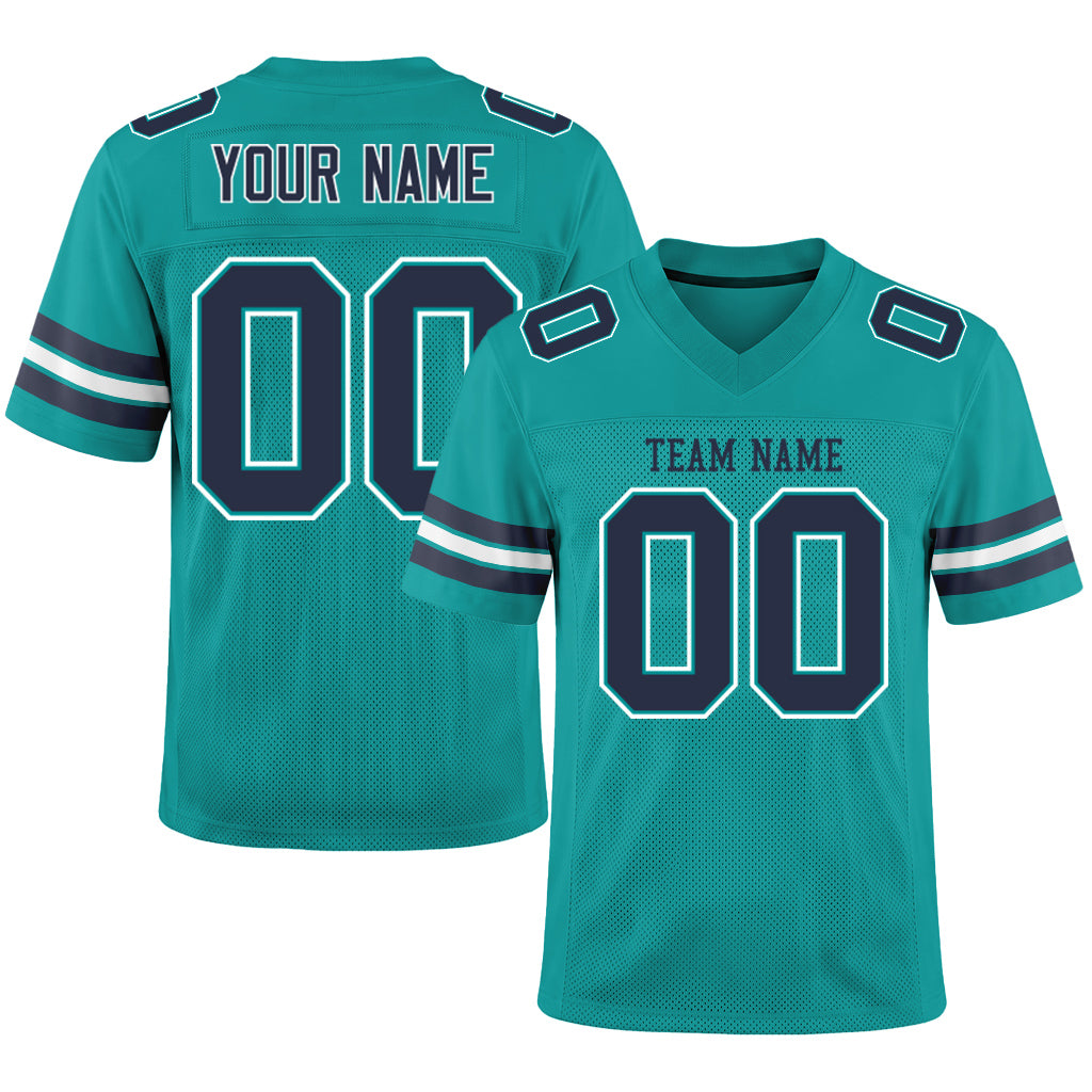 Custom Aqua Navy-White Football Jersey