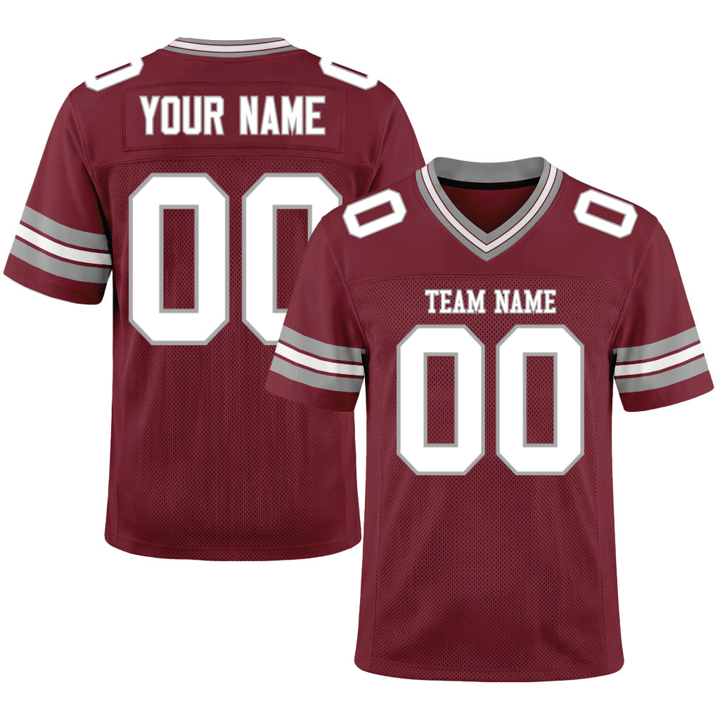 Custom Burgundy White-Gray Football Jersey
