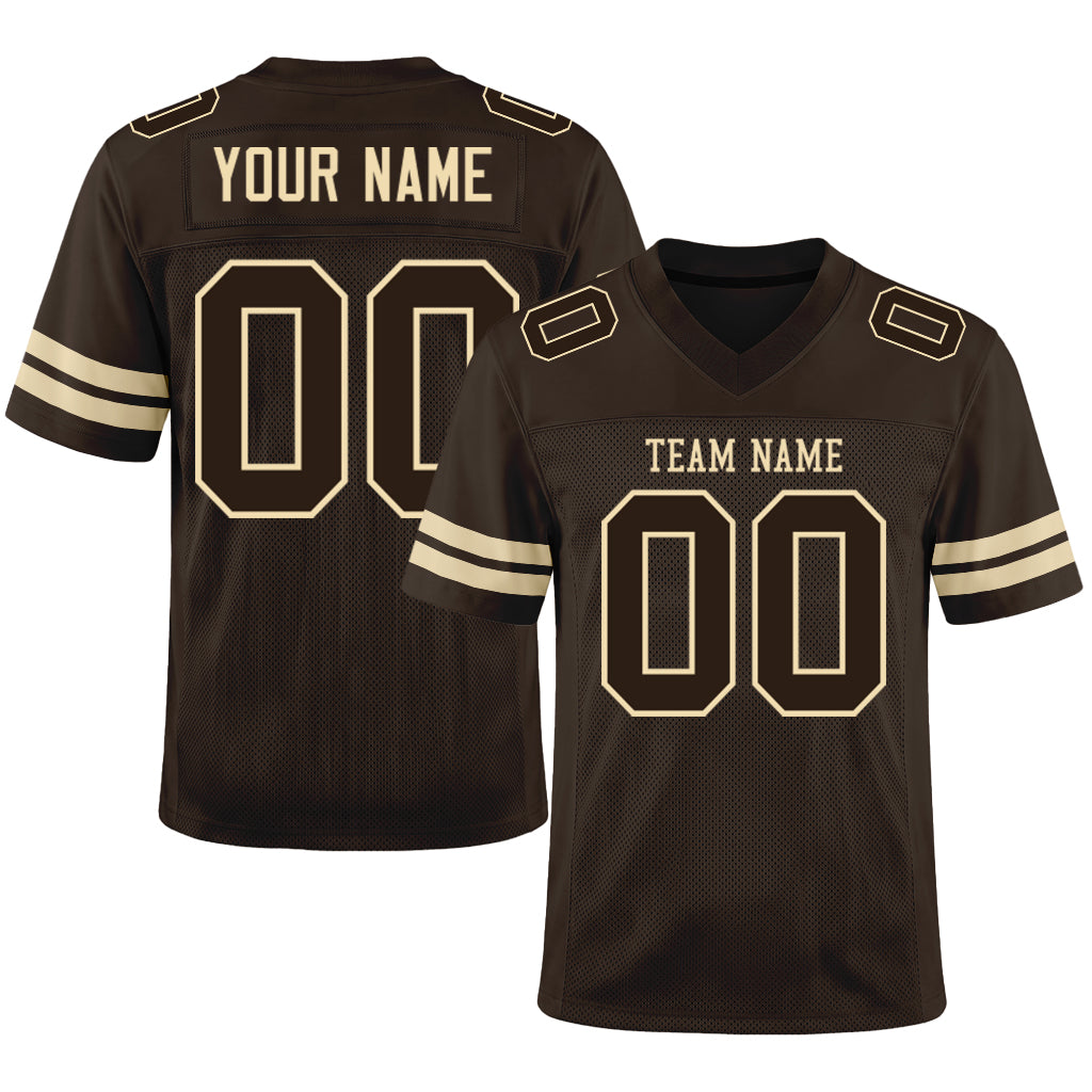 Custom Brown Brown-Cream Mesh Football Jersey