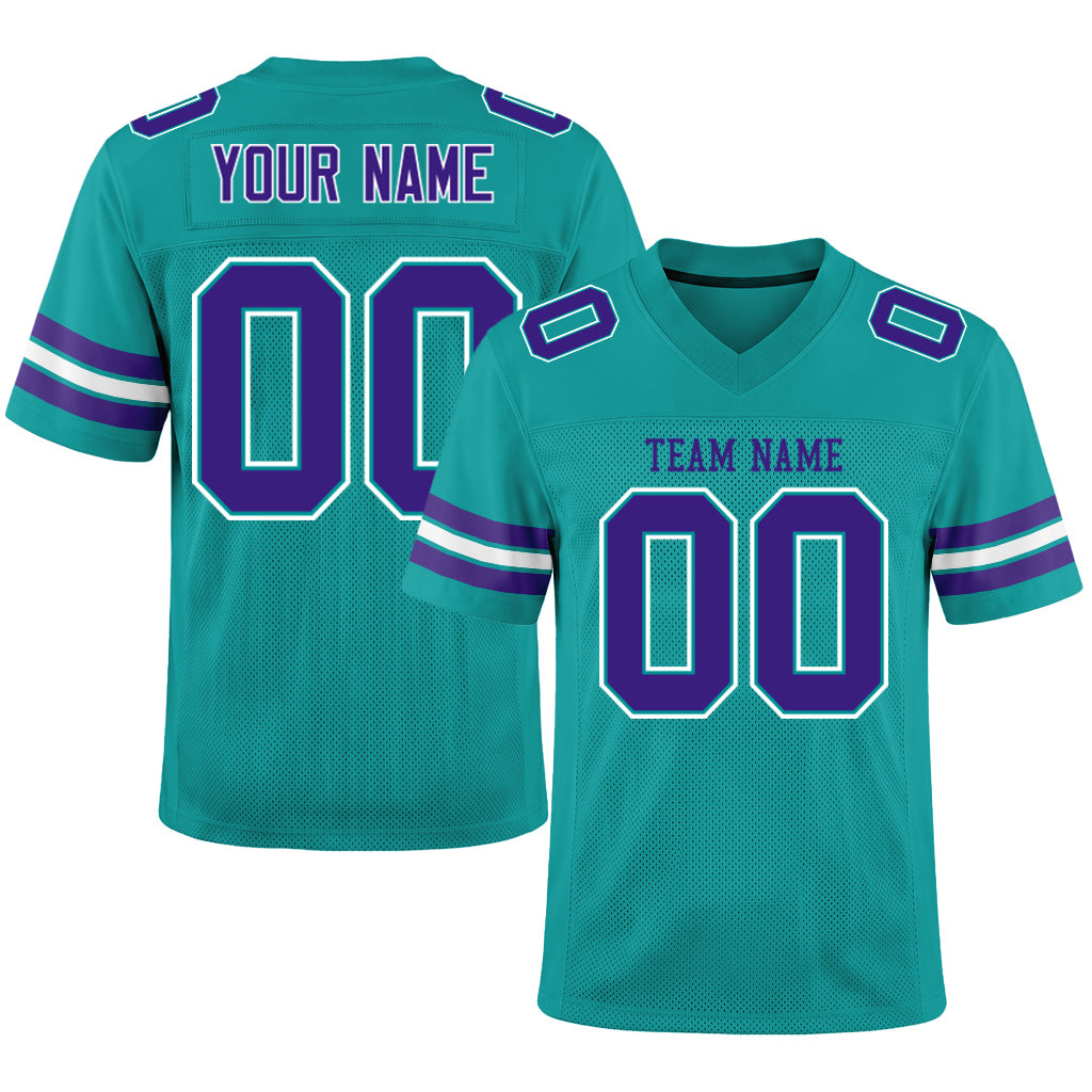 Custom Aqua Purple-White Football Jersey