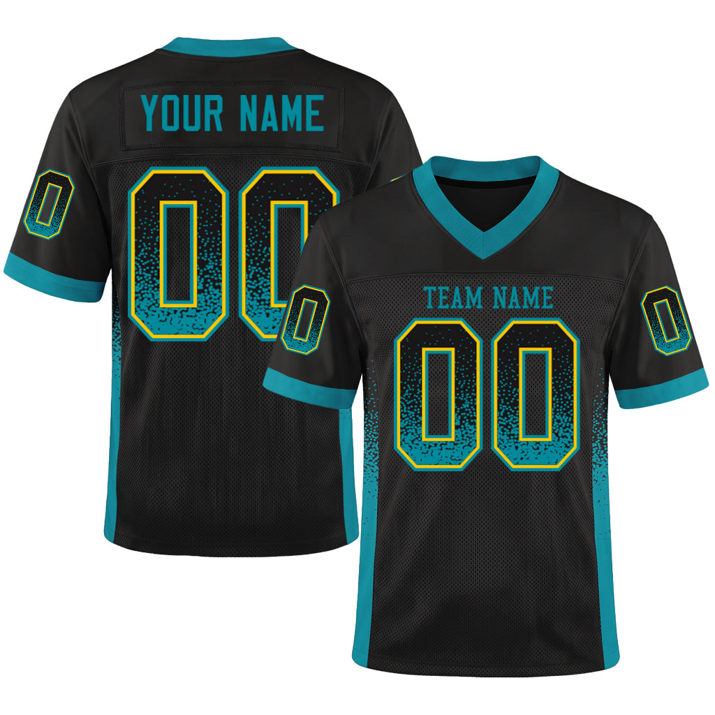 Custom Black Teal-Yellow Mesh Drift Fashion Mesh Football Jersey