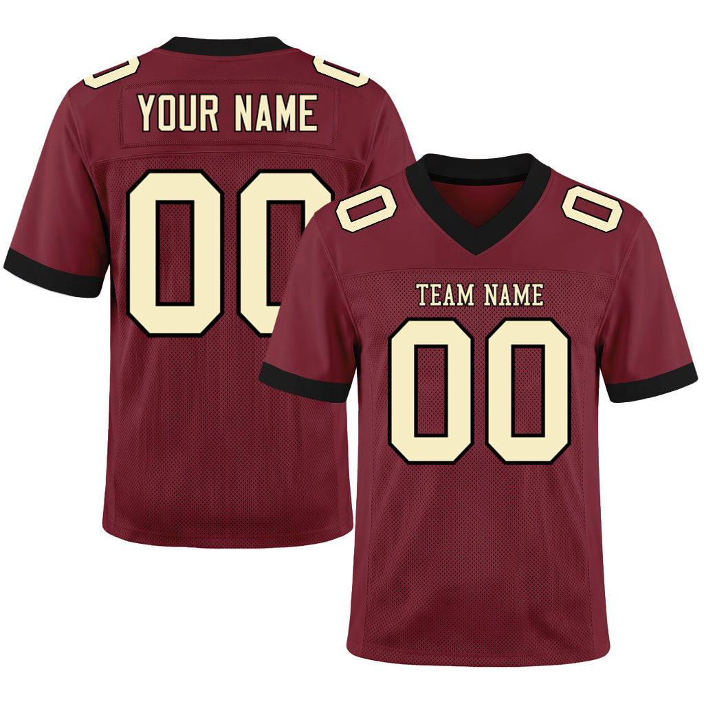 Custom Burgundy Cream-Black Mesh Football Jersey