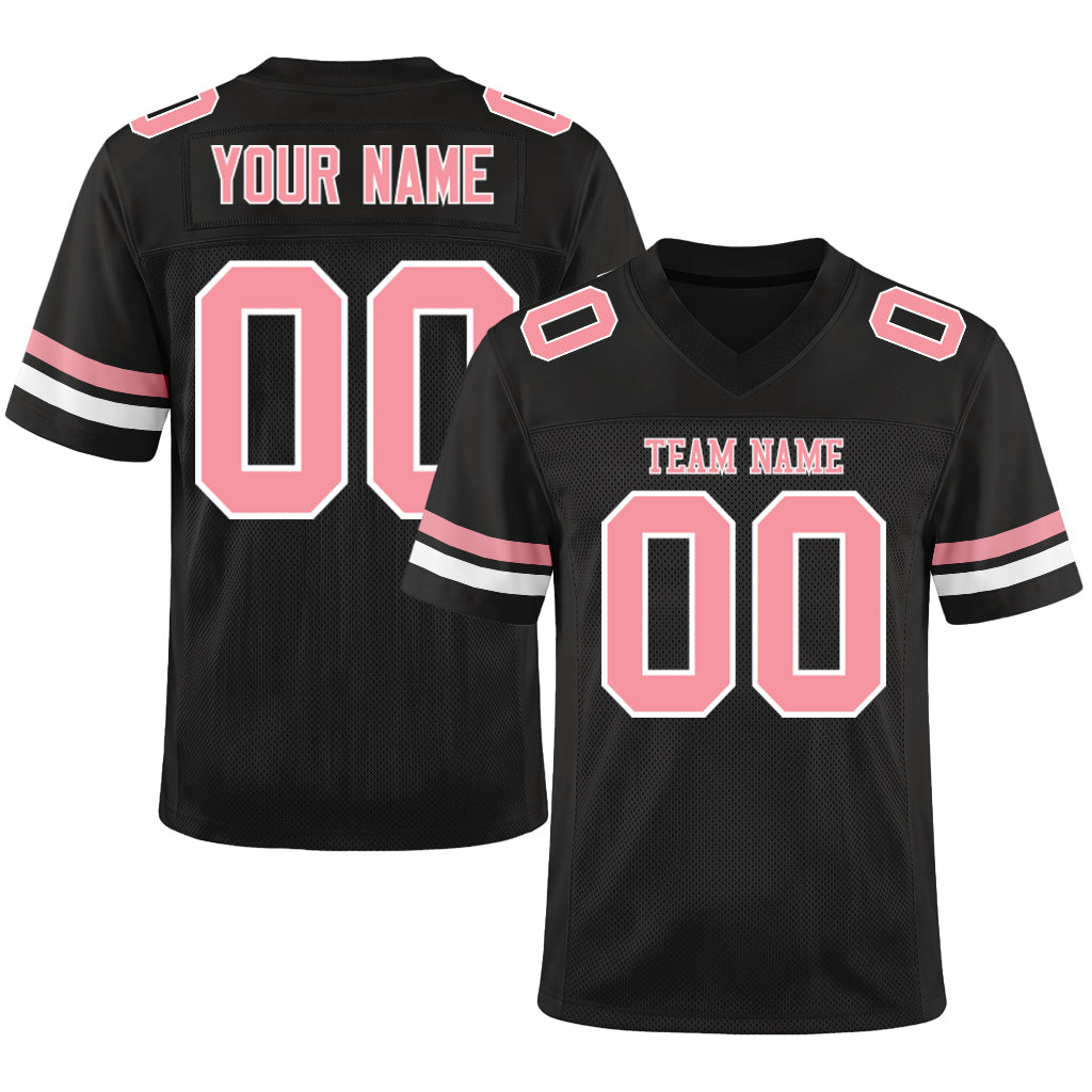 Custom Black Medium Pink-White Custom Name Mesh Football Jersey