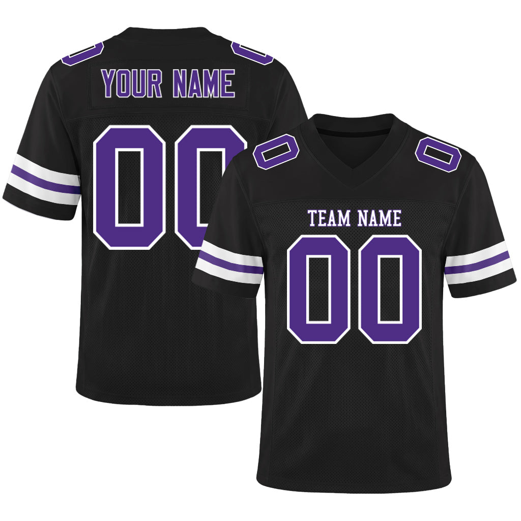 Custom Black Purple-White Mesh Football Jersey