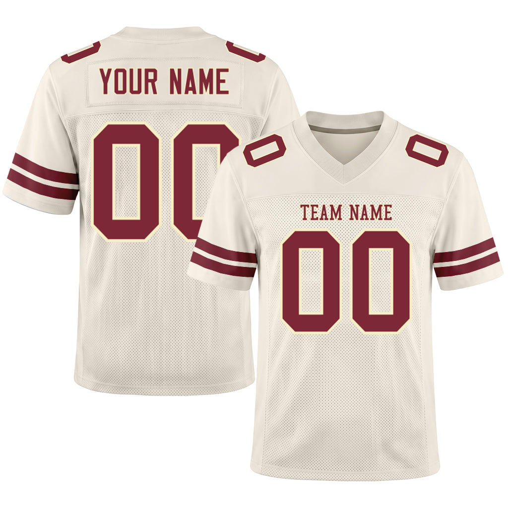 Custom Cream Burgundy Mesh Football Jersey