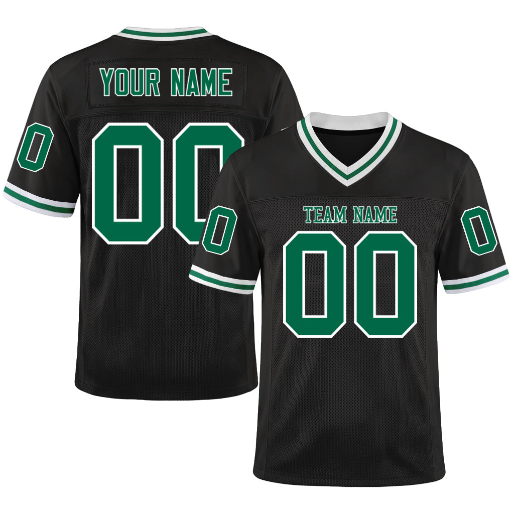 Custom Black Kelly Green-White Mesh Throwback Mesh Football Jersey
