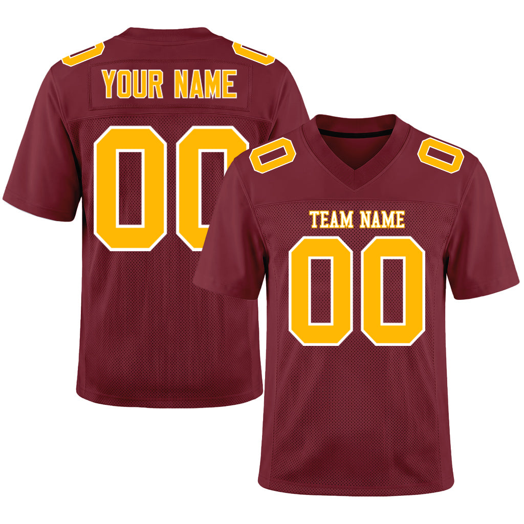 Custom Burgundy Gold-White Football Jersey