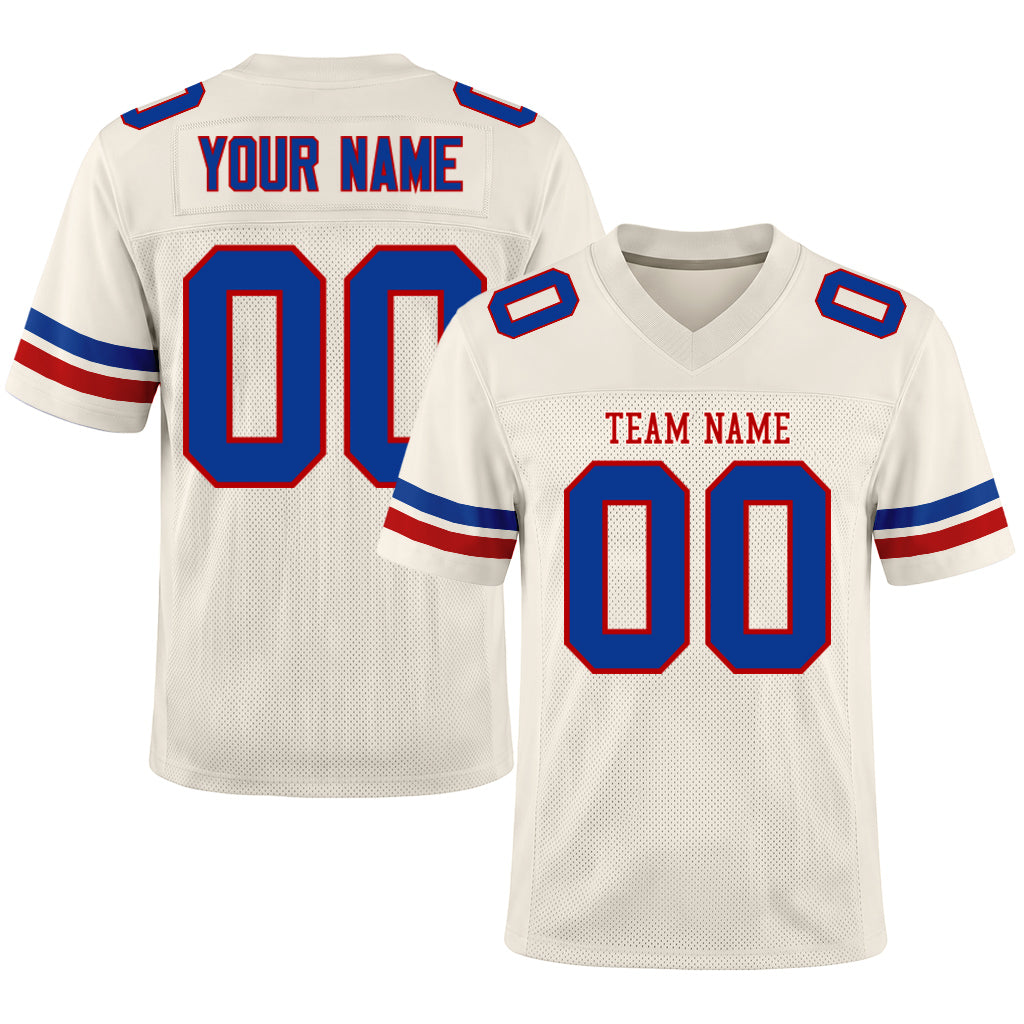 Custom Cream Royal-Red Mesh Football Jersey
