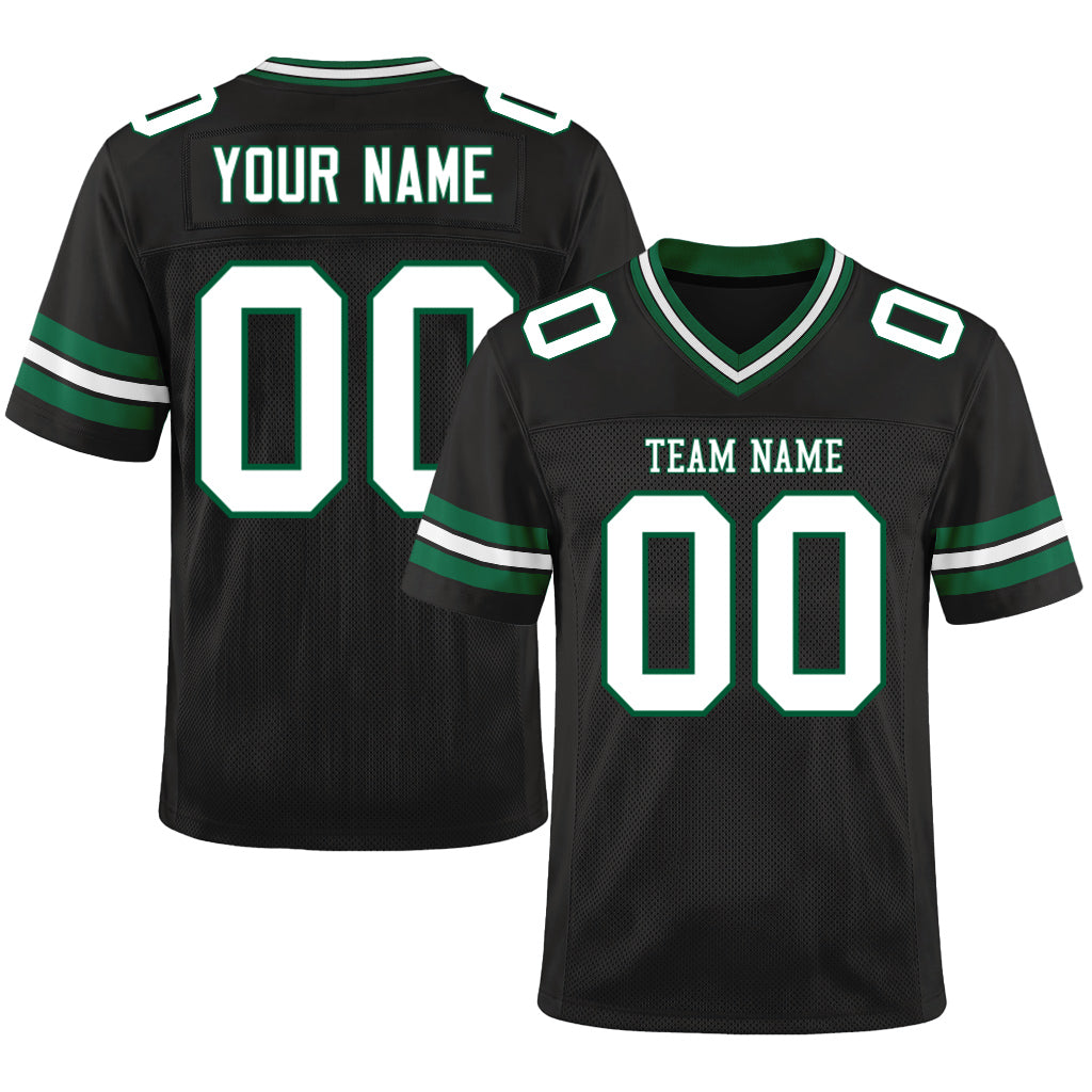 Custom Black White-Kelly Green Mesh Football Jersey