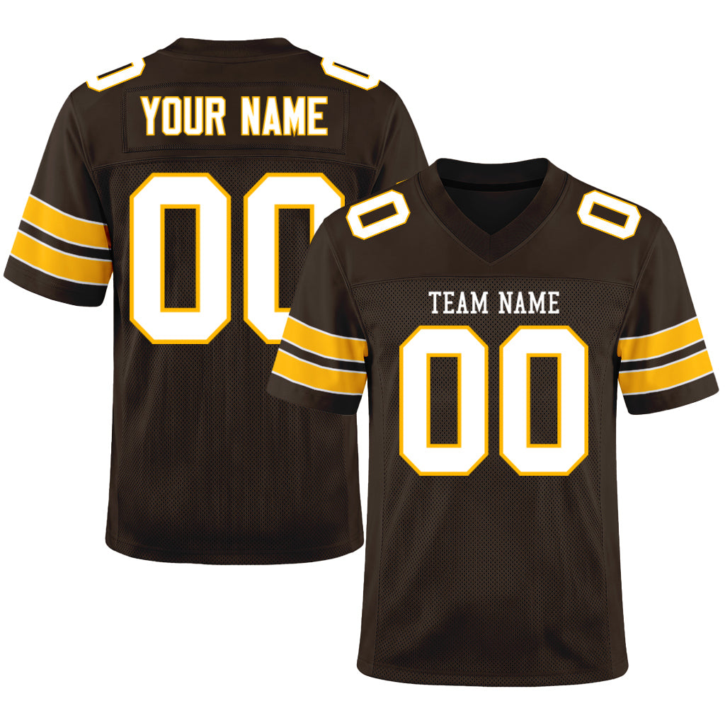 Custom Brown White-Gold Football Jersey
