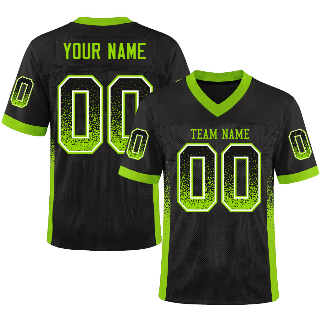 Custom Black Neon Green-White Mesh Drift Fashion Mesh Football Jersey