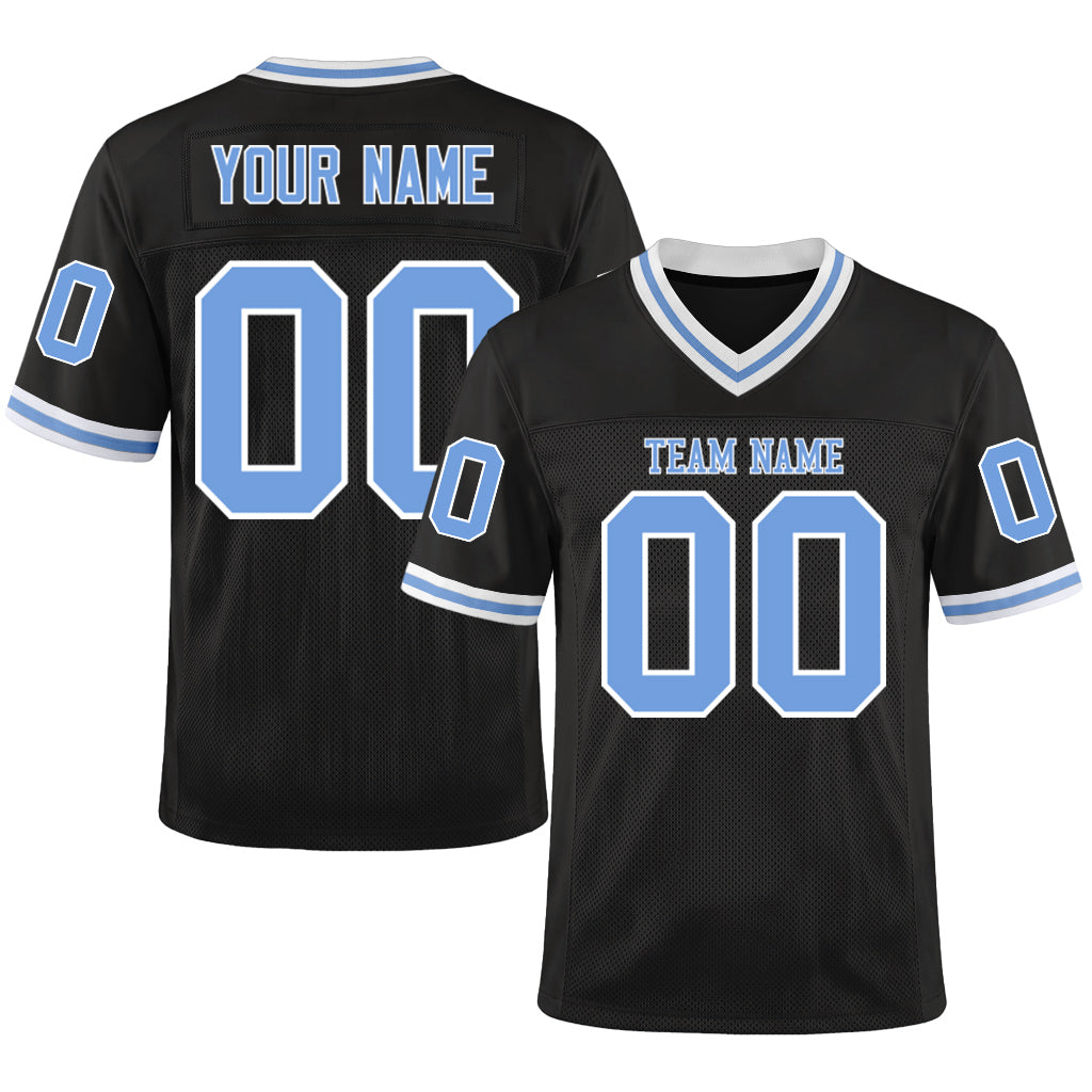 Custom Black Light Blue-White Mesh Throwback Mesh Football Jersey