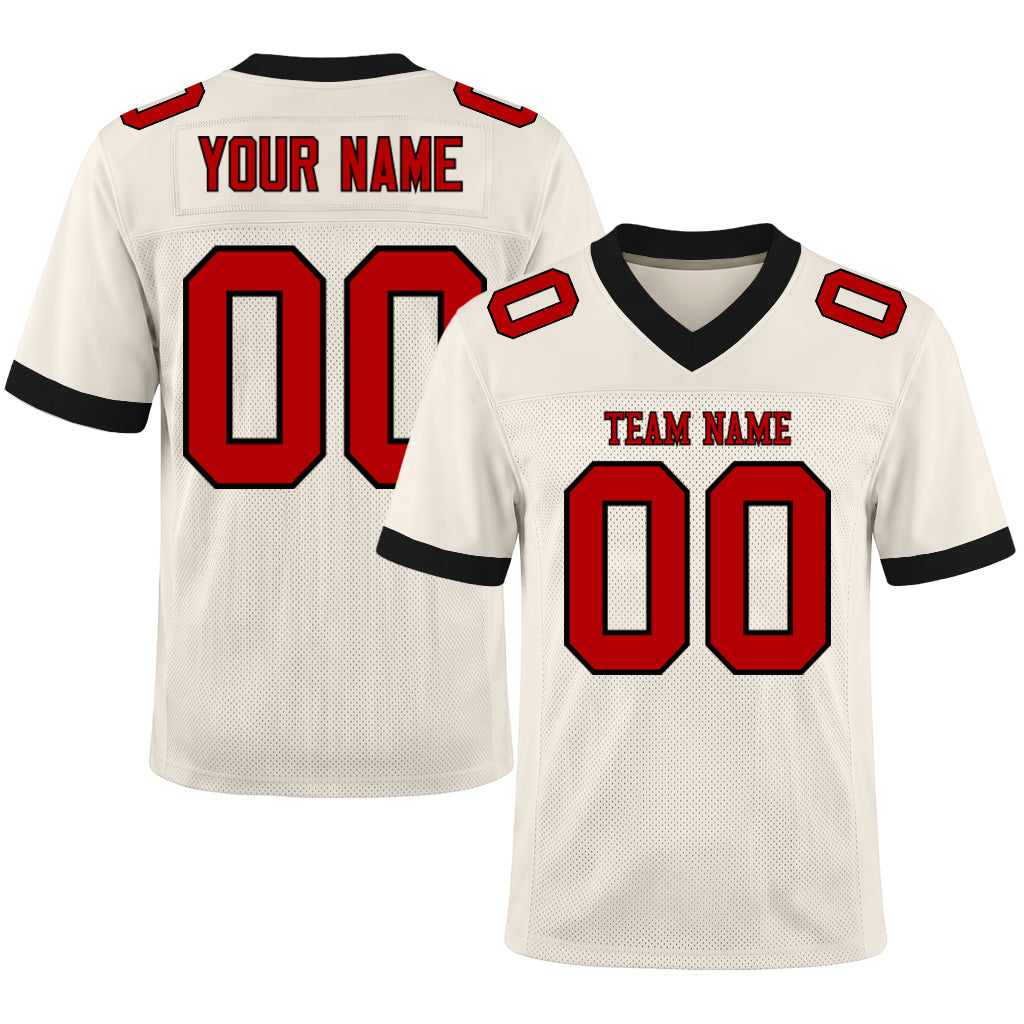 Custom Cream Red-Black Mesh Football Jersey