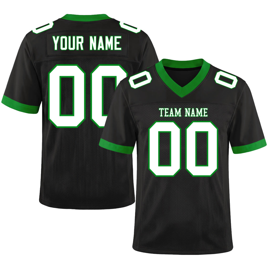 Custom Black White-Grass Green Mesh Football Jersey