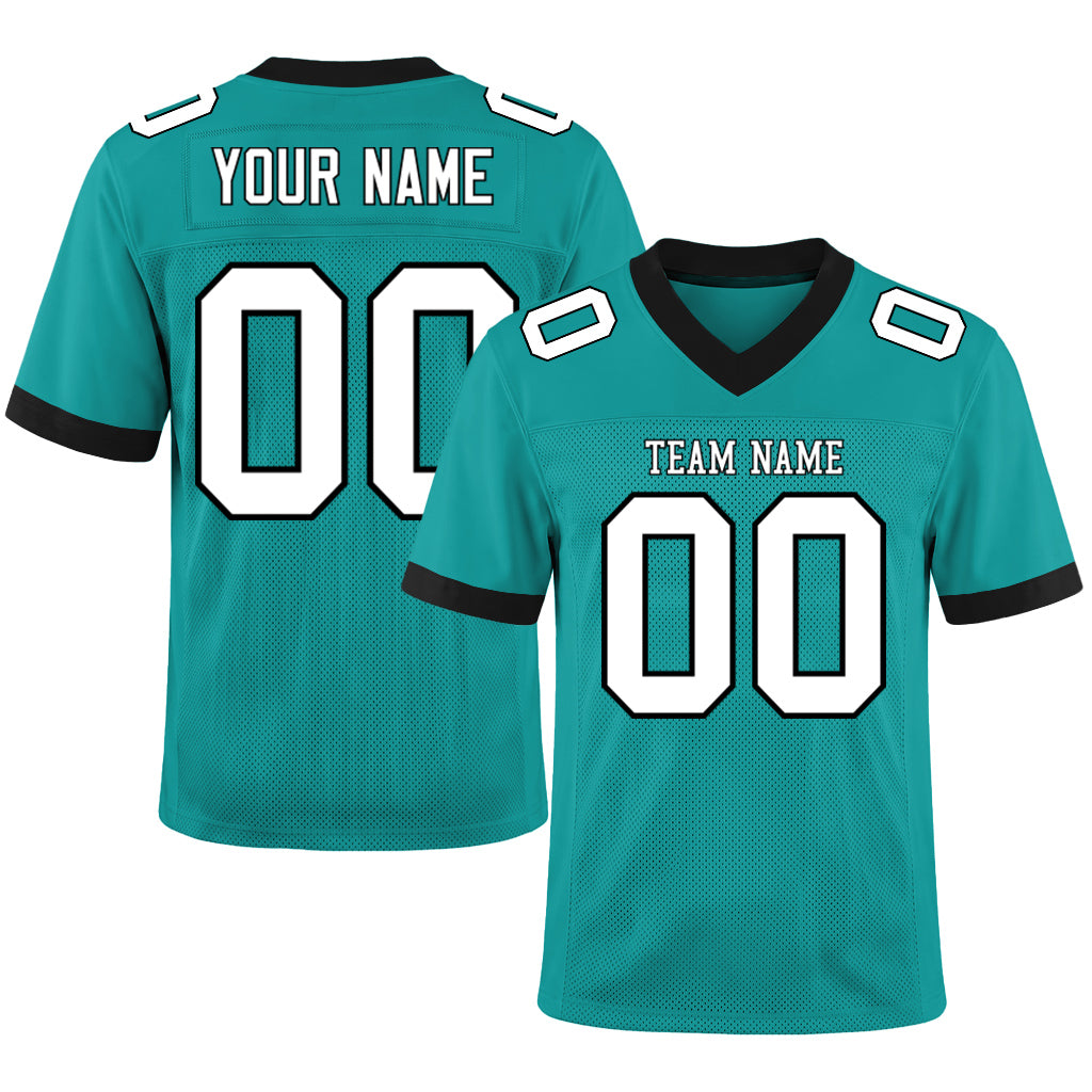 Custom Aqua White-Black Mesh Football Jersey