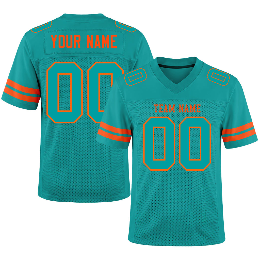 Custom Aqua Aqua-Orange Mesh Football Jersey