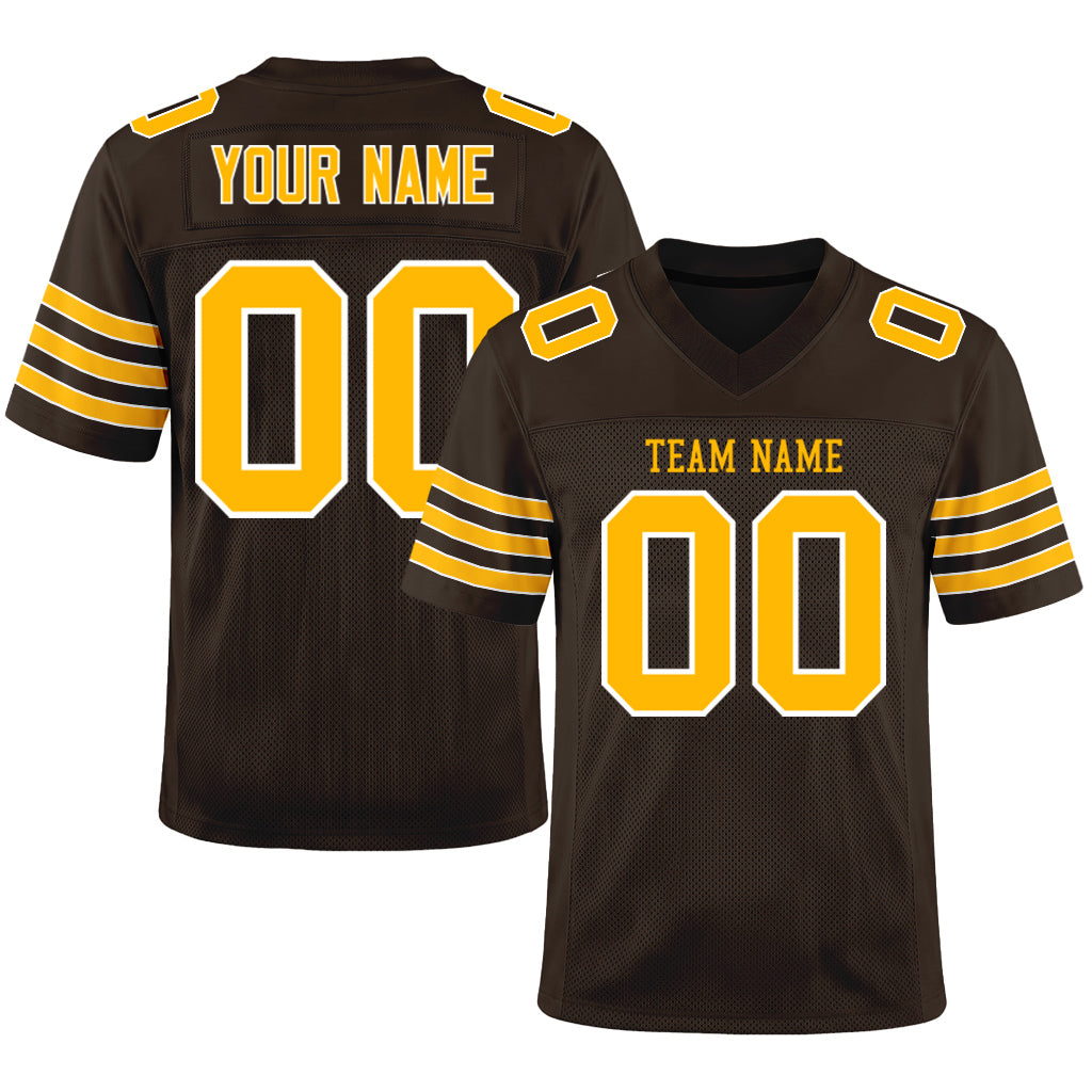 Custom Brown Gold-White Football Jersey