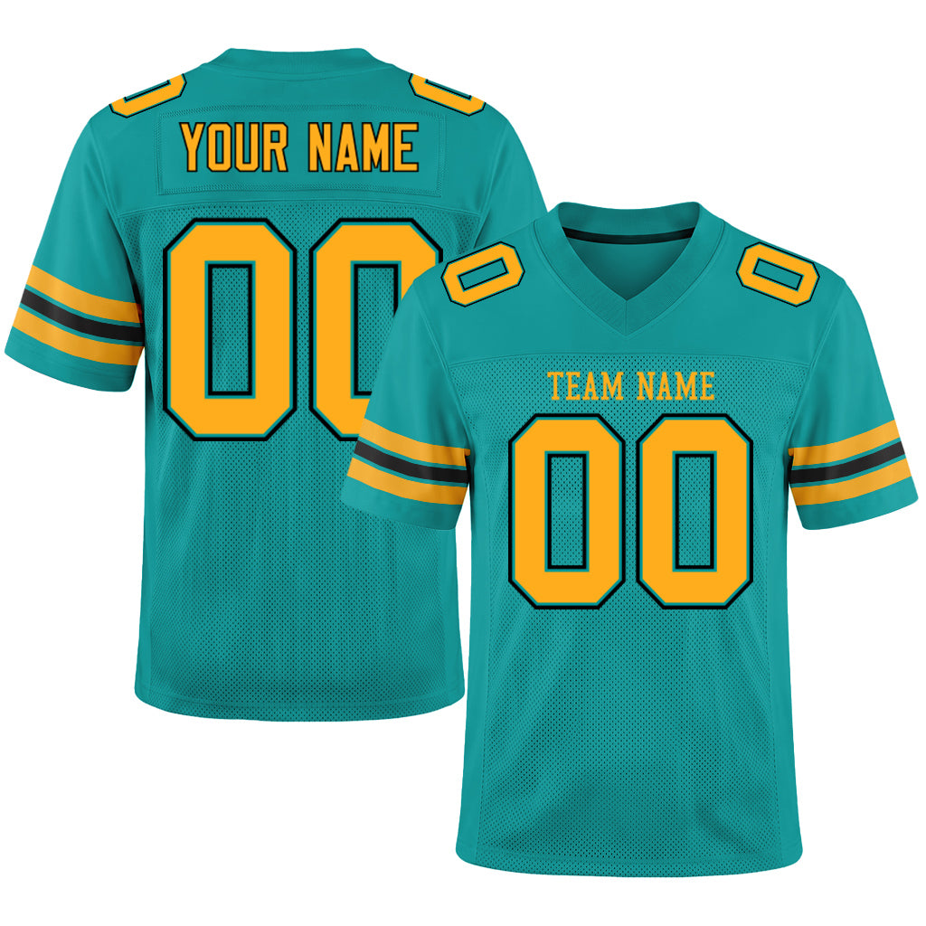 Custom Aqua Gold-Black Football Jersey