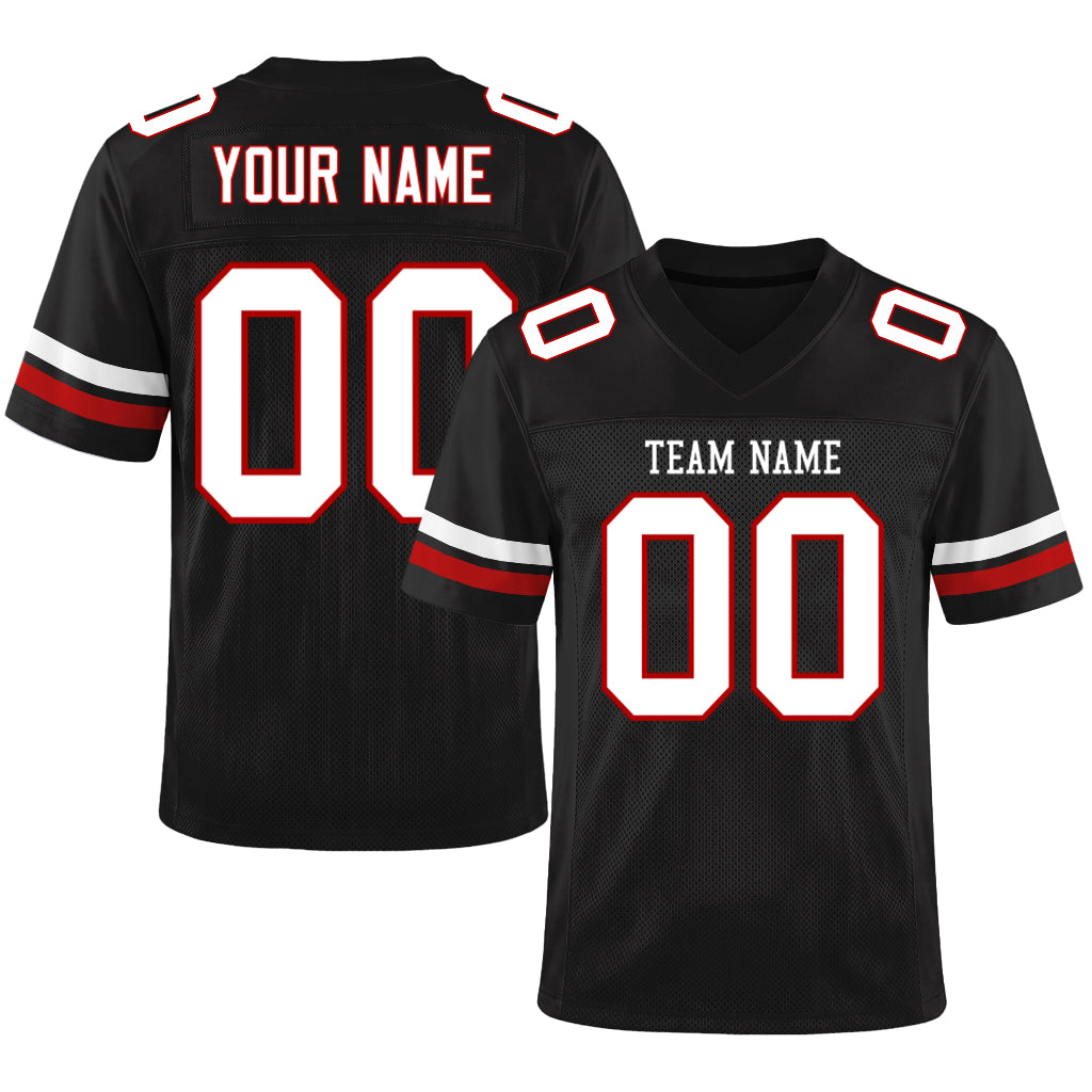Custom Black White-Red Mesh Football Jersey