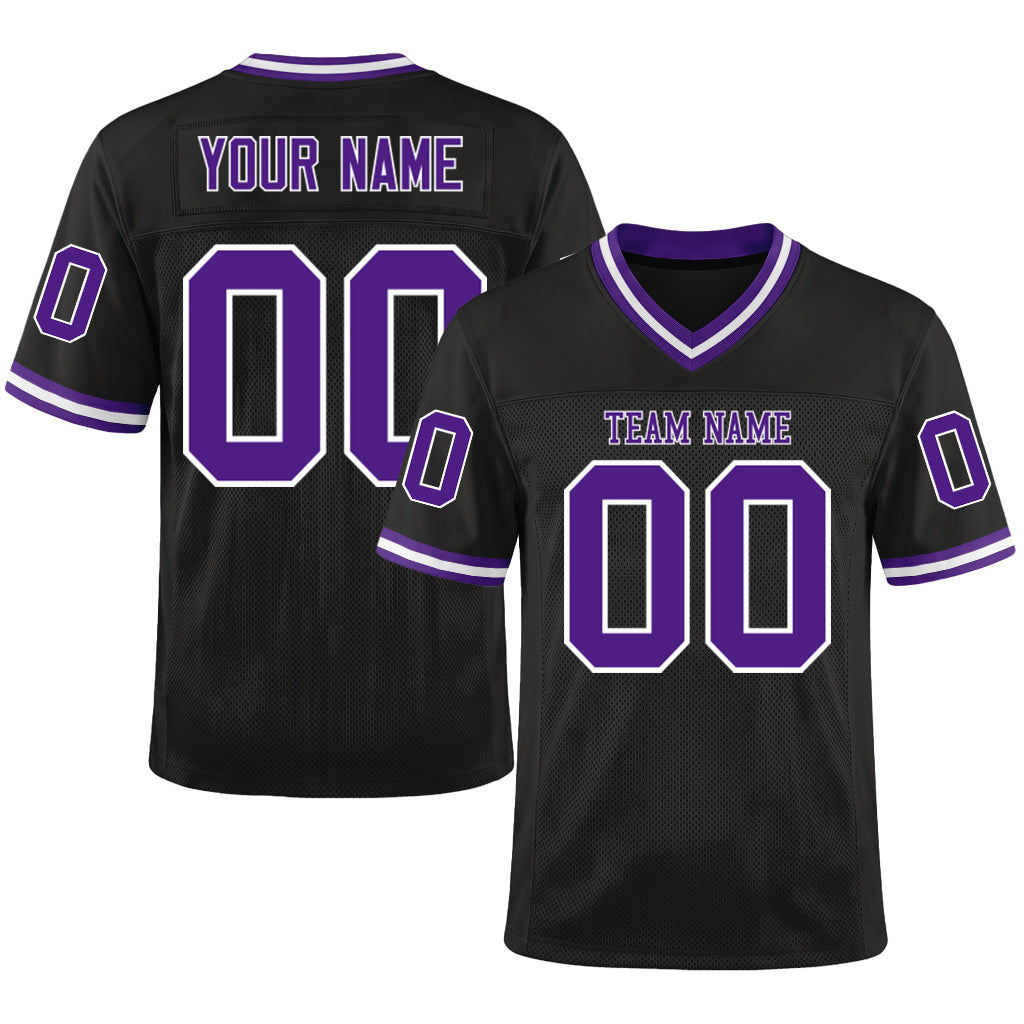 Custom Black Purple-White Mesh Throwback Mesh Football Jersey