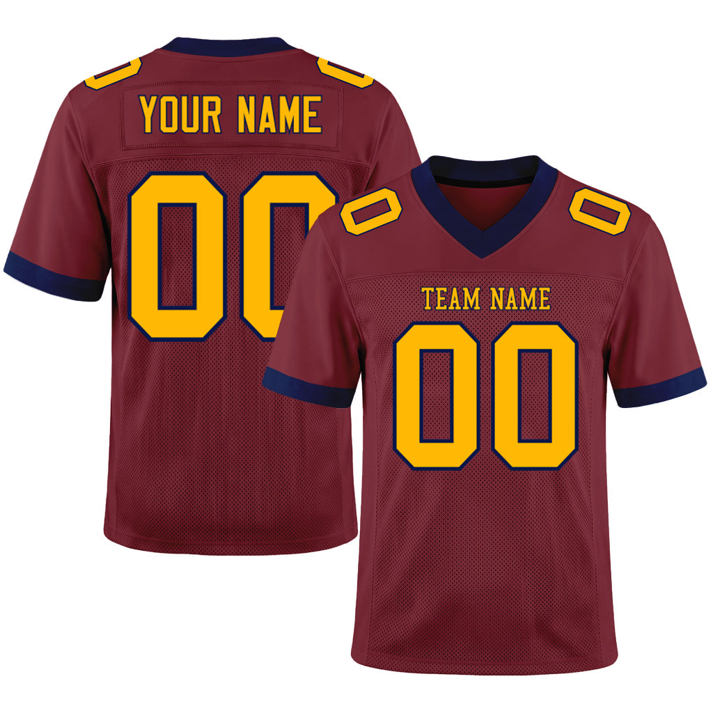 Custom Burgundy Gold-Navy Mesh Football Jersey