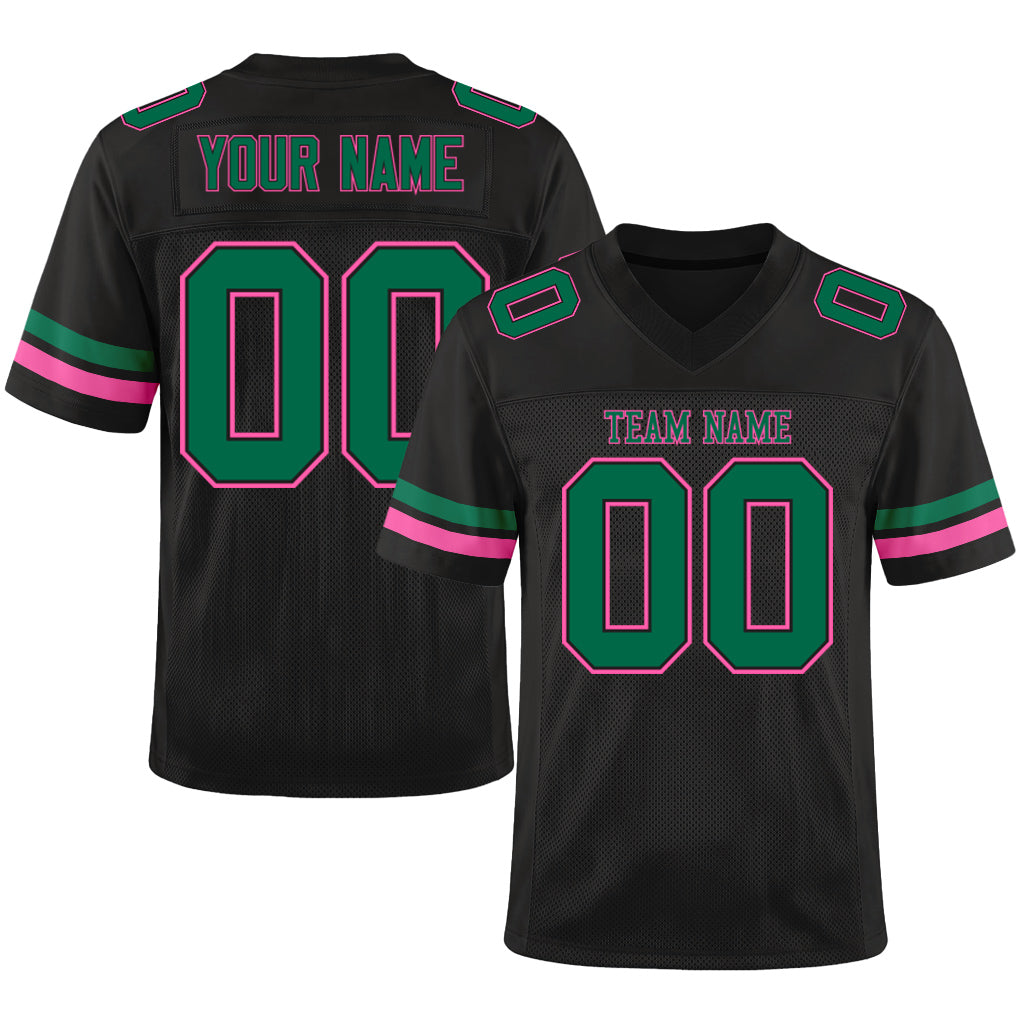 Custom Black Kelly Green-Pink Mesh Football Jersey