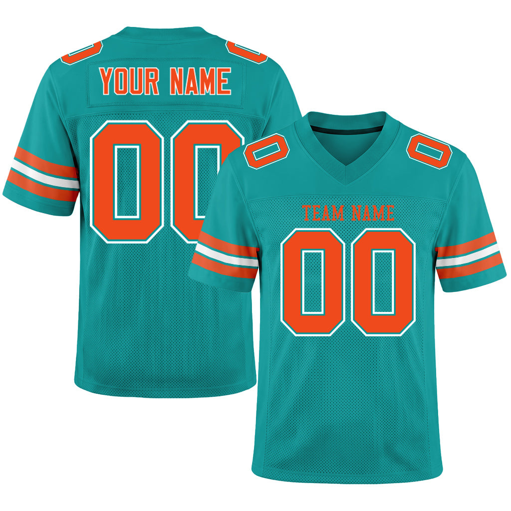 Custom Aqua Orange-White Mesh Football Jersey