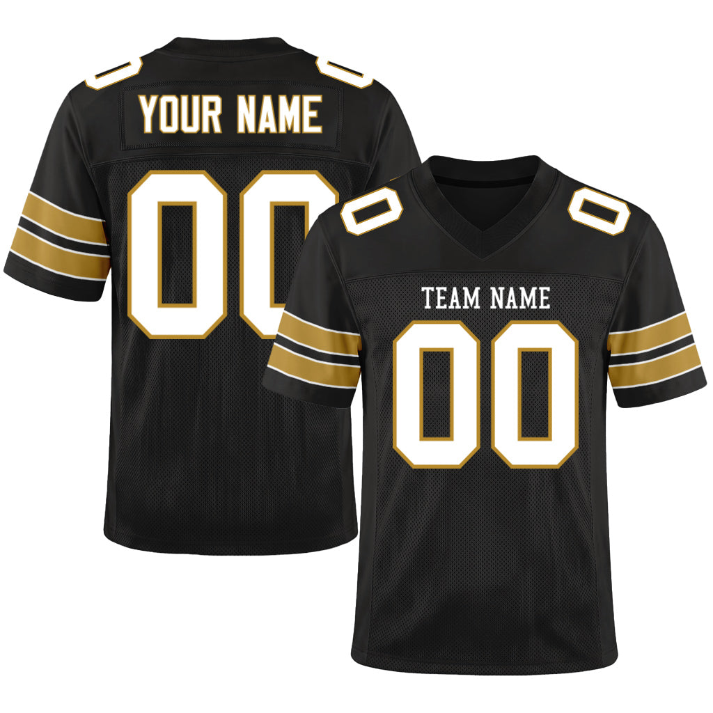 Custom Black White-Old Gold Custom Name Mesh Football Jersey
