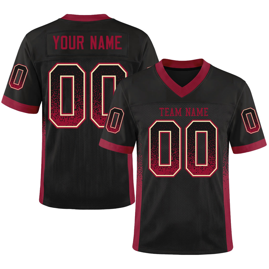 Custom Black Crimson-Cream Mesh Drift Fashion Mesh Football Jersey