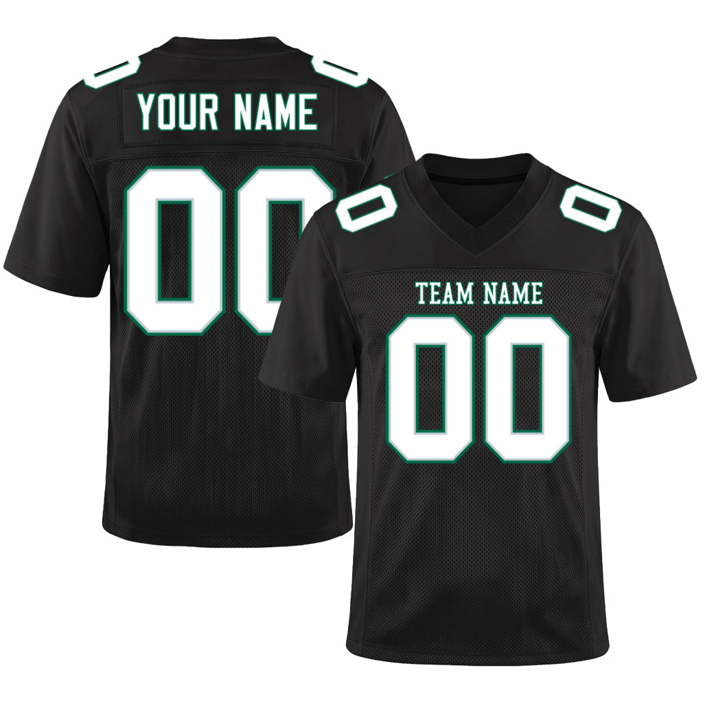 Custom Black White Gray-Midnight Green Mesh Football Jersey