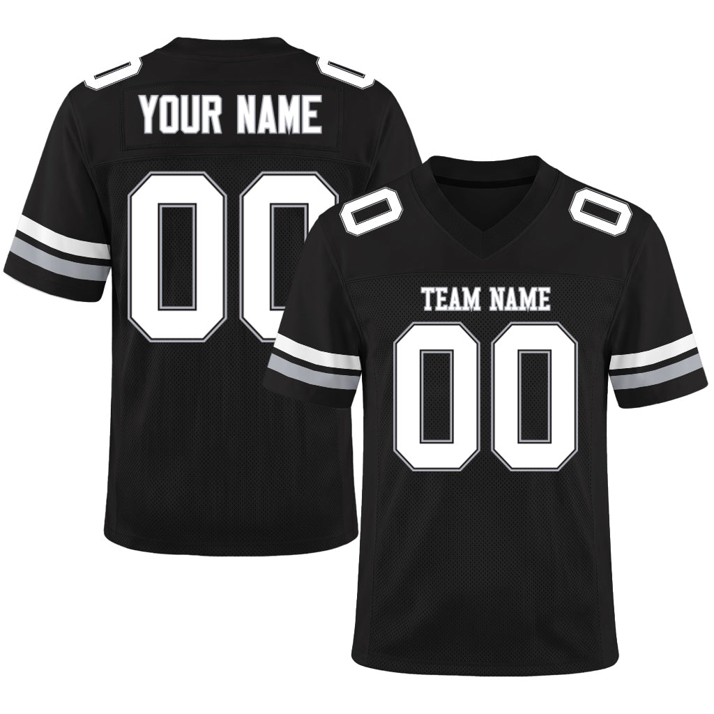Custom Black White-Gray Mesh Football Jersey