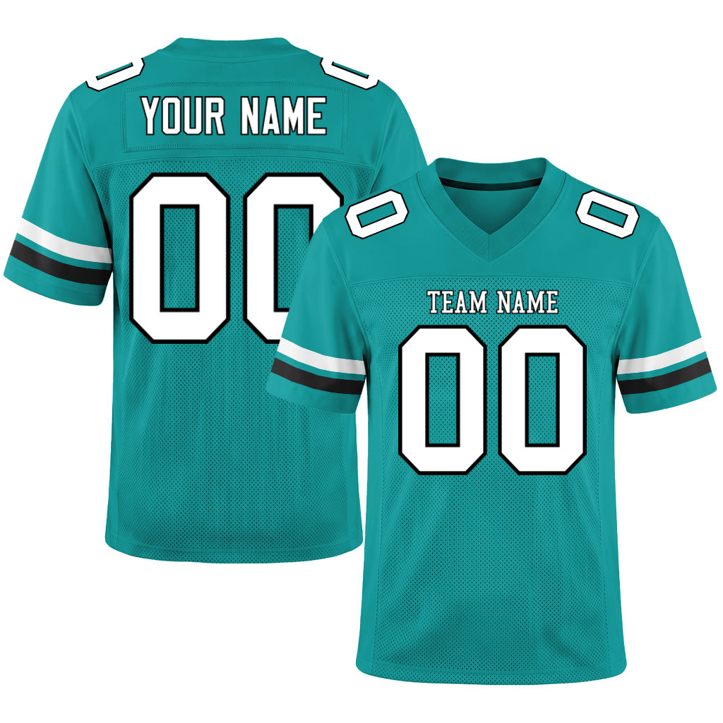 Custom Aqua White-Black Mesh Football Jersey