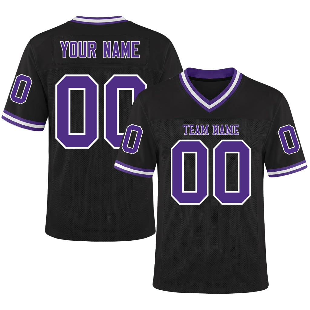 Custom Black Purple-White Mesh Football Jersey