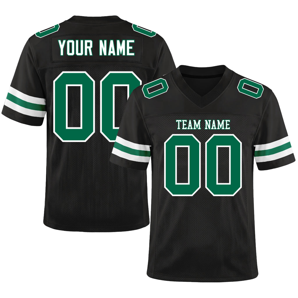 Custom Black Kelly Green-White Custom Name Mesh Football Jersey